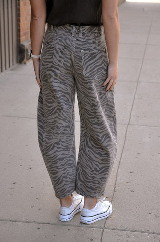 Zebra Print Barrel Jeans
