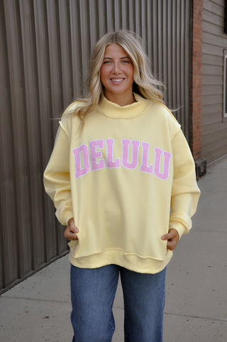 'delulu' Embroidered Mock Neck Sweatshirt