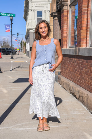 Dusty Blue Crochet Sleeveless Top