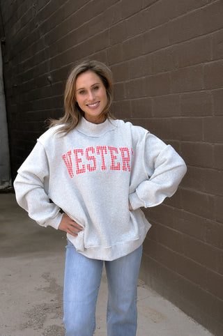 Embroidered "Western" Mock Neck Sweatshirt
