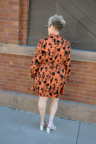 Orange and Black Floral Dress