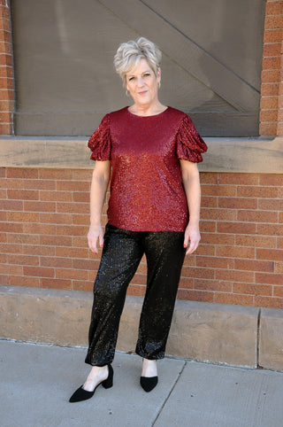 Full Sequin Short Sleeve Top