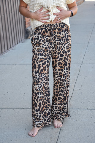 Leopard Print Side Stripe Pants