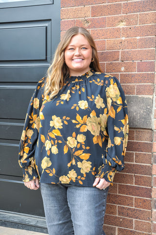 Floral Printed Smocked Neckline Blouse