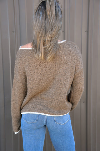 Boat Neck Contrast Trim Sweater