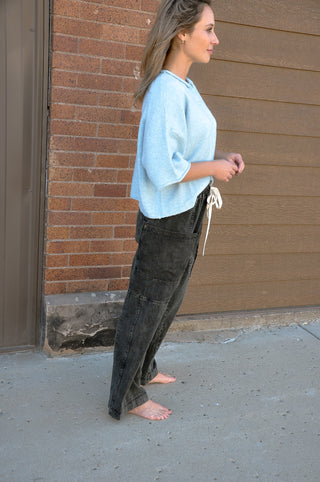 Drawstring Waist Wide Leg Utility Trouser