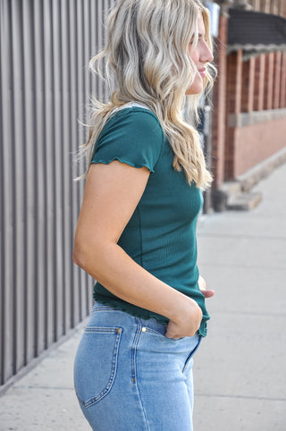 Dainty Lace Trimmed Basic Short Sleeve