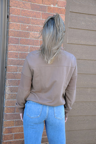 Dark Mocha Half Zip Mock Neck Top