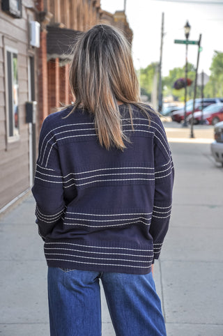 Dark Navy Stitch Striped Sweater