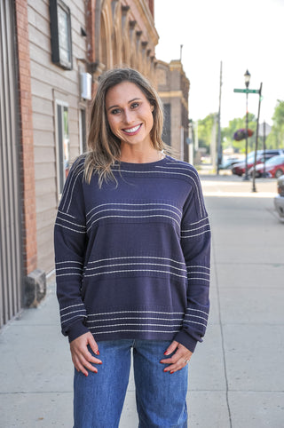 Dark Navy Stitch Striped Sweater