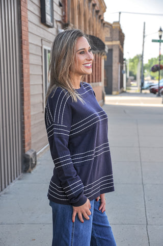 Dark Navy Stitch Striped Sweater