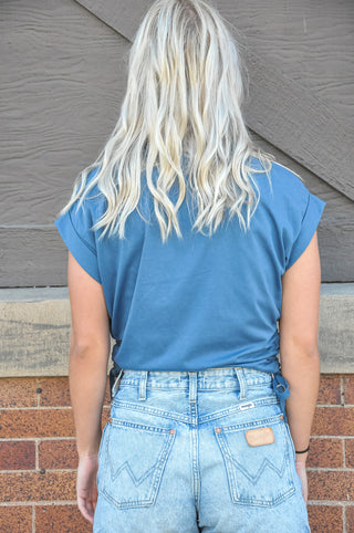 Deep Blue Dolman Crop Top