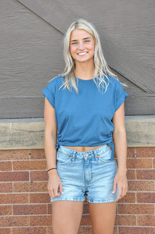 Deep Blue Dolman Crop Top