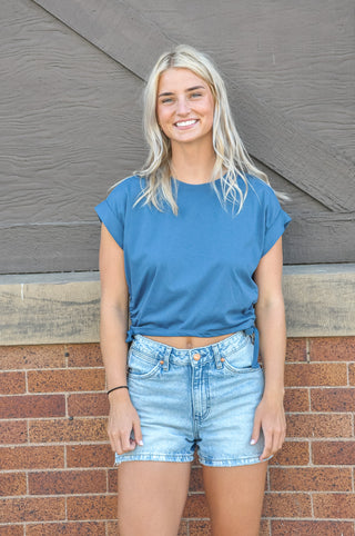 Deep Blue Dolman Crop Top