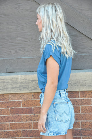 Deep Blue Dolman Crop Top