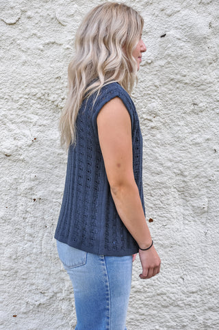 Deep Waters Open Crochet Knit Top