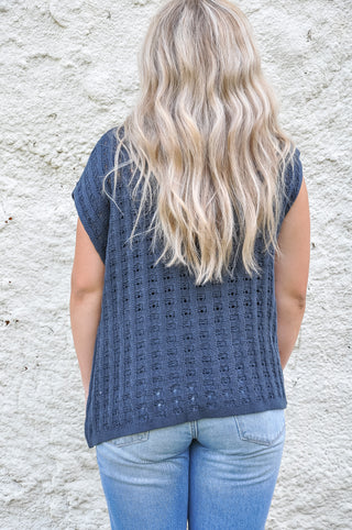 Deep Waters Open Crochet Knit Top