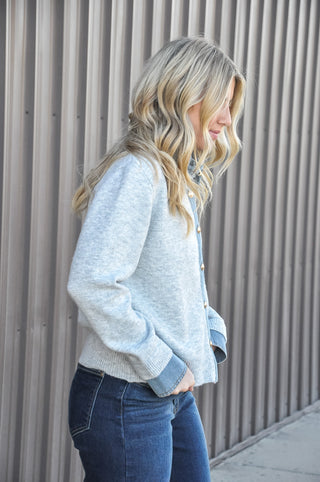 Denim Detail Collared Cardigan