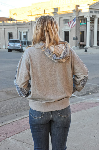 Denim Floral Mixed Media Hoodie