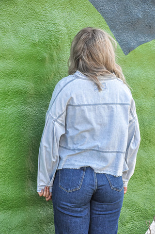 Denim Mineral Washed V-Neck Top