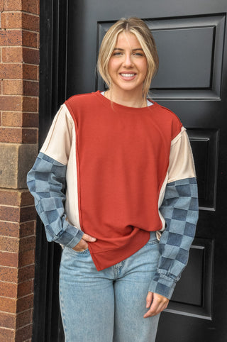 Denim Sleeved Colorblock Top