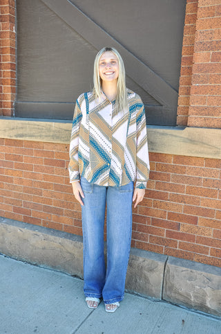 Diagonal Printed Button Down Top