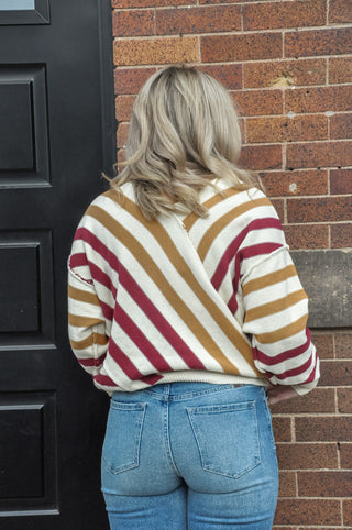 Diagonal Stripe V-neck Sweater