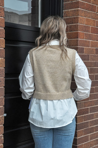 Diamond-Patterned Knitted Shirt & Vest