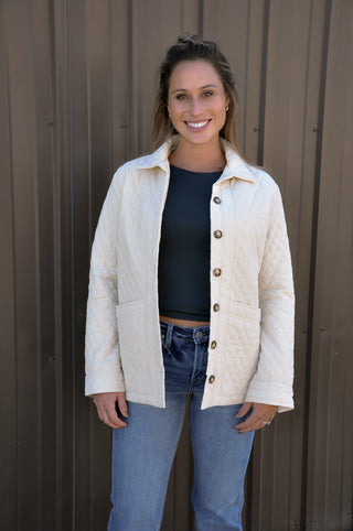 Diamond Quilted Corduroy Button-up Jacket
