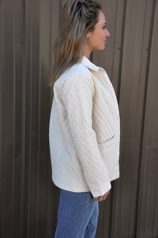Diamond Quilted Corduroy Button-up Jacket