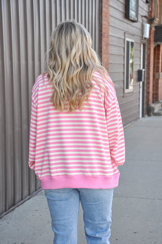 Dilly Dally Pink Stripe Mockneck Top