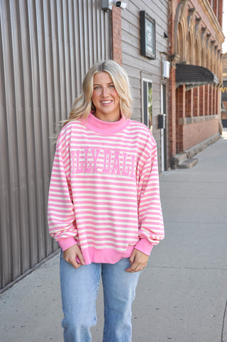 Dilly Dally Pink Stripe Mockneck Top