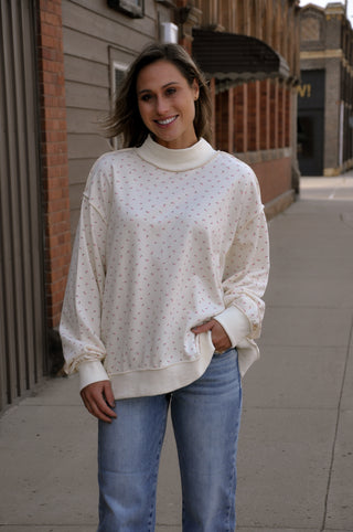 Ditsy Floral Mock Neck Pullover