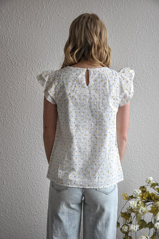 Ditsy Printed Crochet Eyelet Ruffle Top