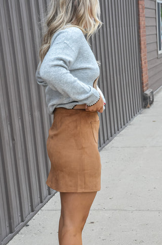 Suede Button Front Mini Skirt