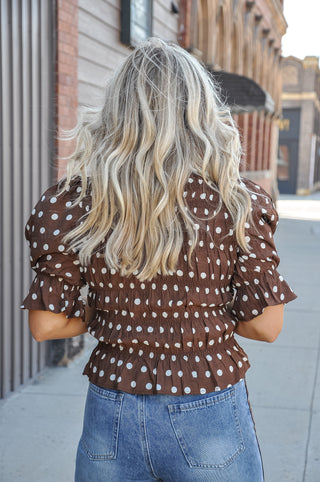 Dotted Bliss Smocked Bodice Woven Blouse