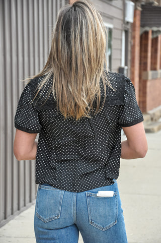 Dotty Charm Lace Collar Top