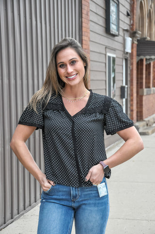 Dotty Charm Lace Collar Top