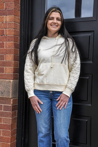 Drawstring Quilted Hoodie Sweatshirt