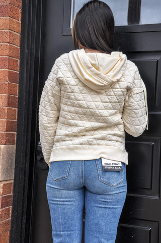 Drawstring Quilted Hoodie Sweatshirt