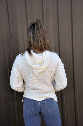Drawstring Quilted Hoodie Sweatshirt