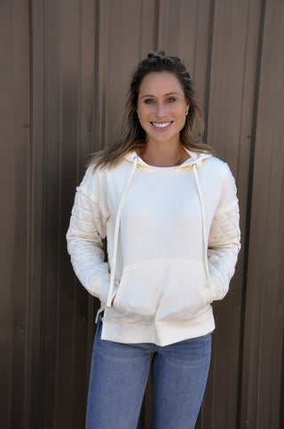 Drawstring Quilted Hoodie Sweatshirt