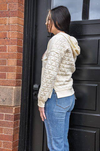 Drawstring Quilted Hoodie Sweatshirt