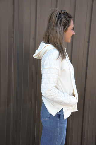 Drawstring Quilted Hoodie Sweatshirt