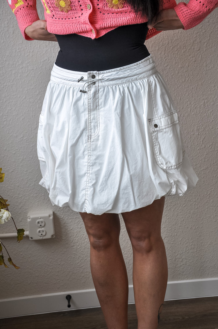 Drawstring Waist Puff Mini Skirt
