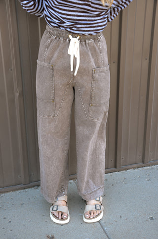 Drawstring Waist Wide Leg Utility Trouser