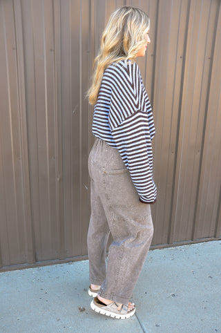Drawstring Waist Wide Leg Utility Trouser