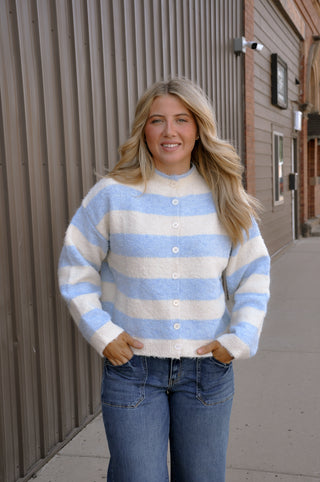 Dreamy High Neck Stripe Cardigan