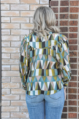 Drew Dry Herb Geometric Blouse