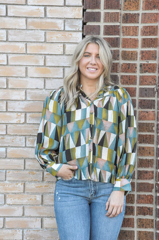 Drew Dry Herb Geometric Blouse